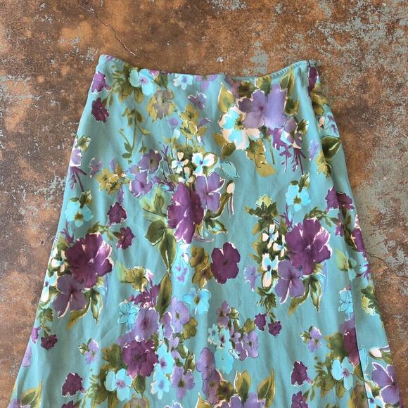 Vintage 90s Y2K Floral Midi Skirt Size M Fairy Whimsy Lined Van Heusen Blue - Picture 2 of 8